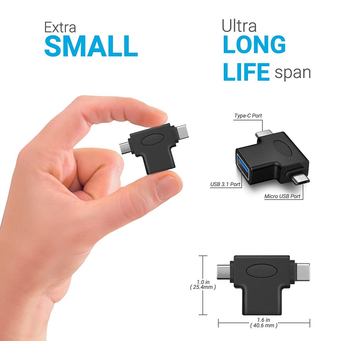 2 In 1 Otg Converter Usb 3.0 To Micro Usb And Type C Adapter Usb3.0 Female To Micro Usb Male And Usb C Male Connector (1 Pack)
