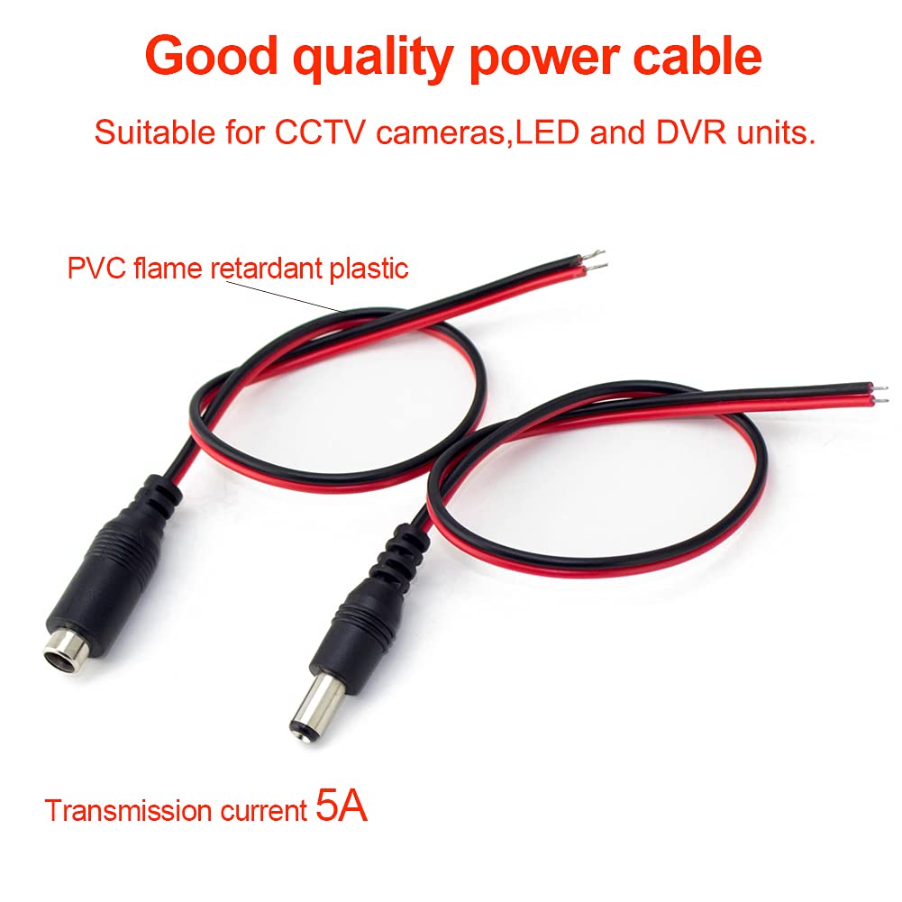 Centropower 12V 5A Dc Pigtail Power Cord (Real 18Awg), W/Male Female Barrel Plug Connector Cable For Cctv Security Camera   10 Pairs Of 5.5Mm X 2.1Mm Power Adapter Connectors