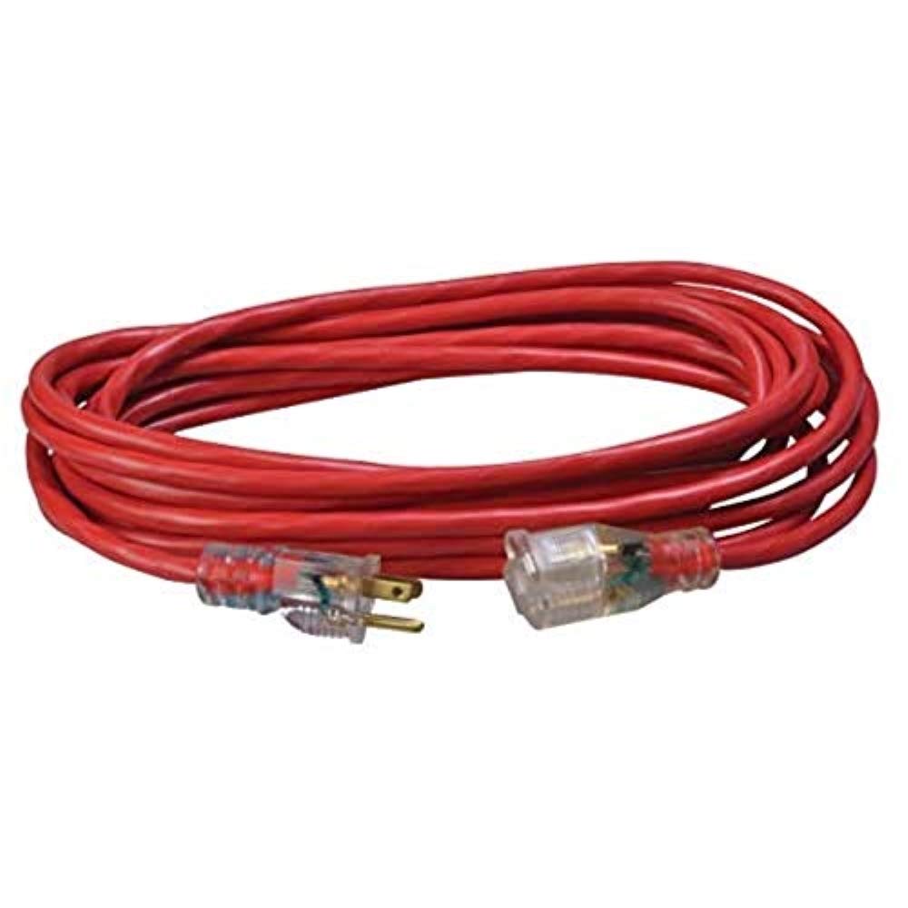 Southwire 2487Sw8804 25Ft Sjtw 14/3 Outdoor Ext Cord W/Lighted End (Red), 25 Ft