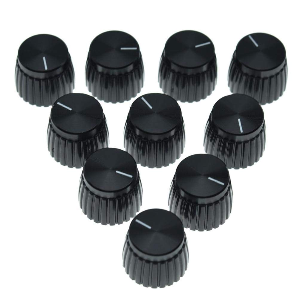KAISH 10pcs Guitar AMP Amplifier Push on fit Knobs Black with Black Cap for Marshall Amplifiers with 6mm diameter Pots