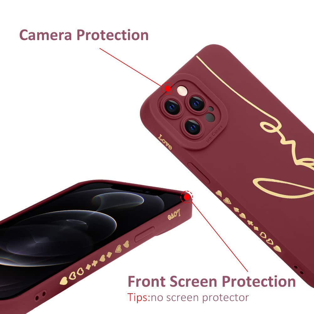 MOWIME iPhone 12 Pro Max Phone Case Soft TPU Shockproof Anti-Fall Lens Cover Love Letter Graphic Red 6.7-Inch