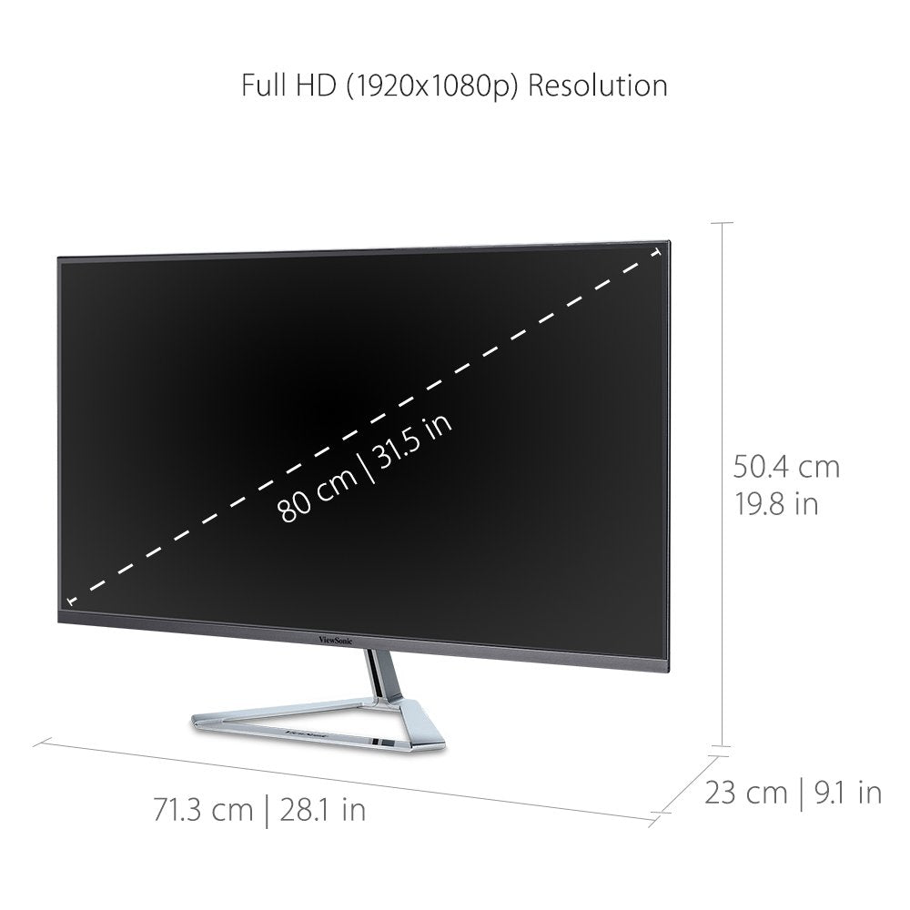 Viewsonic Vx3276 Mhd 32 Inch 1080P Frameless Widescreen Ips Monitor With Screen Split Capability Hdmi And Displayport