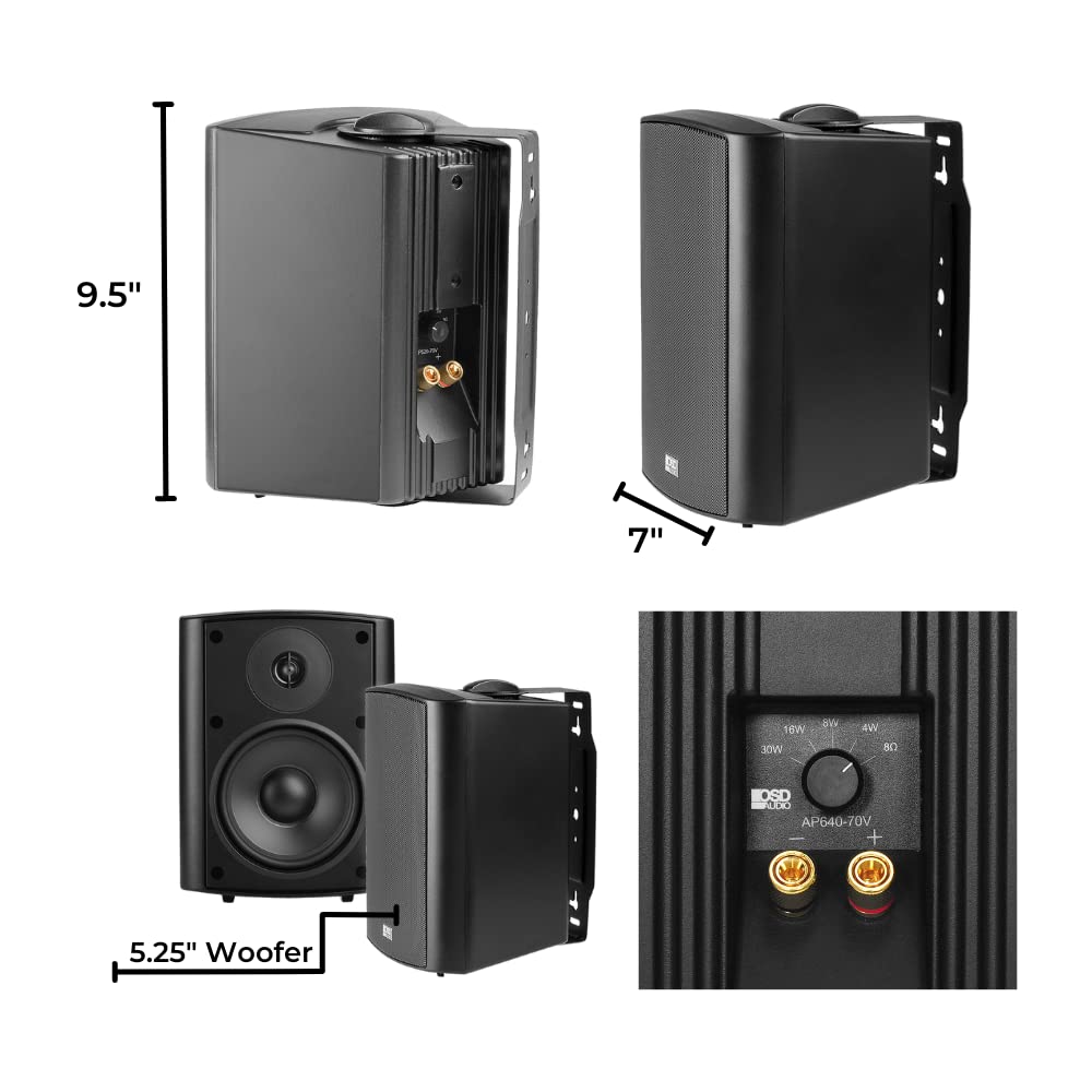 OSD 5.25' Outdoor Patio Speaker Pair 120W, IP54 Weather Resistant, Black AP520