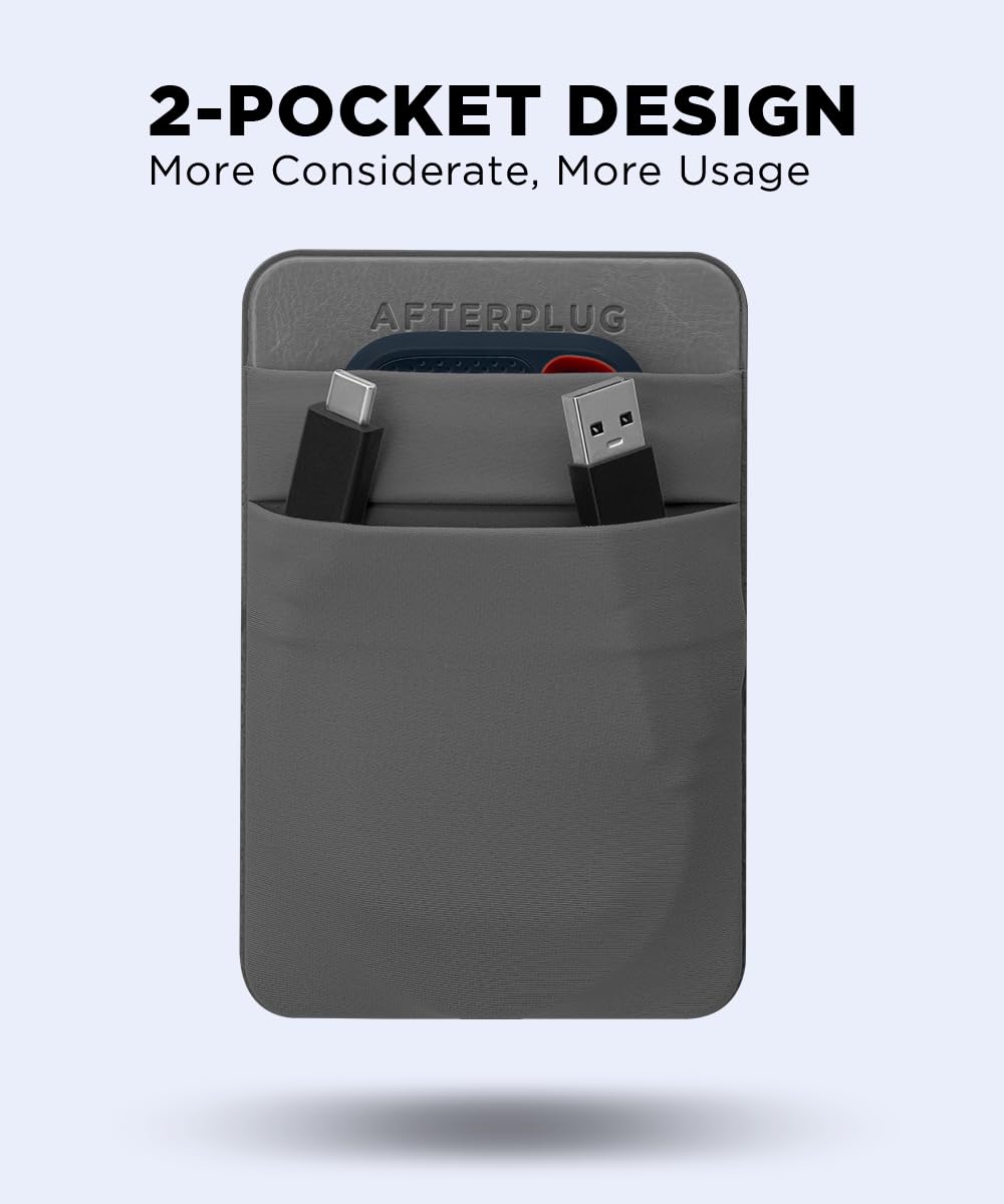Afterplug 2 Pocket Adhesive Pouch For Laptop, Compatible With External Portable Ssd, Magic Mouse, Usb Cable And More   Gray