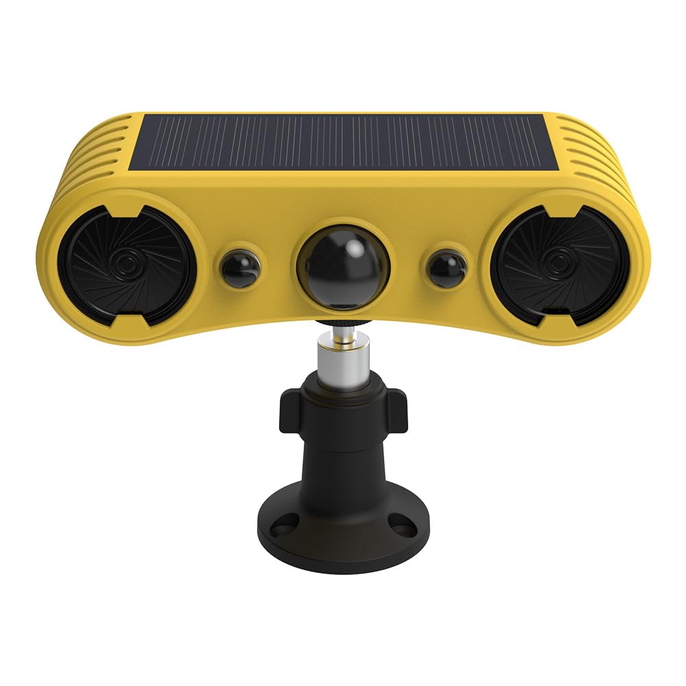 Solar Outdoor-Indoor Motion Sensor Alarm - Loud Noise Maker! 13 Sound Detector Strobe Light. Perfect for Homes, Cottages, and Fa