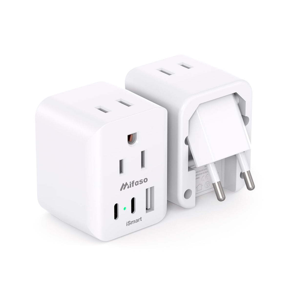 European Travel Plug Adapter, 2 Pack Foldable International Power Plug Adapter With 2 Ac Outlets 3 Usb Charging Ports(2 Usb C),