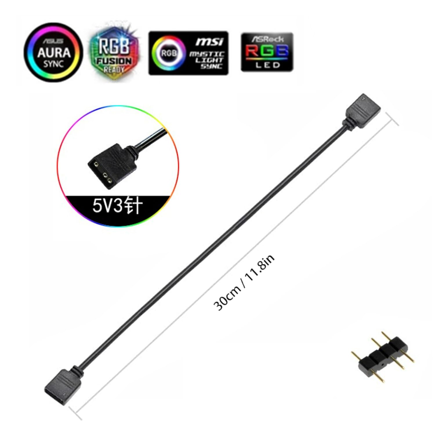 Argb Extension Cable, Addressable Rgb Extension Cable, 1 To 1 Argb Splitter Cable Female To Female 3 Pin Extension Connector Wir