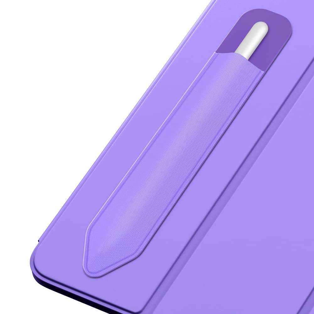 MoKo Pencil Holder Sticker Fit Apple Pencil Pro, Apple Pencil (USB C), Apple Pencil 1st/2nd Generation, Elastic Pencil Pocket Pouch Adhesive Sleeve Attached to iPad Case for Stylus Pens, Purple