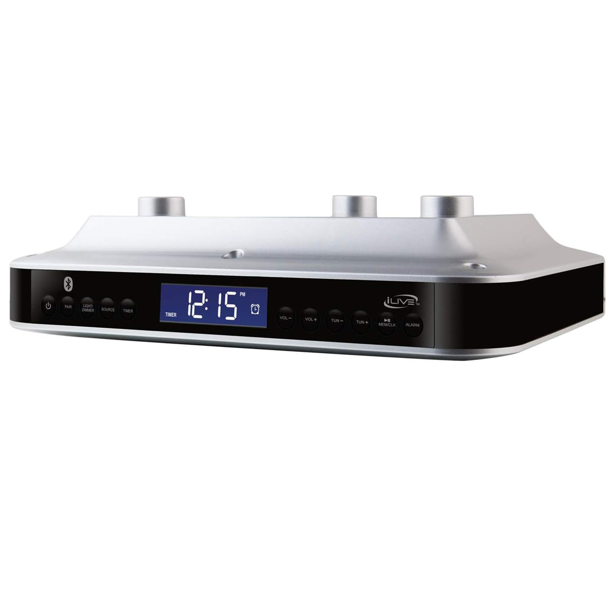 Ilive Under The Counter Wireless Stereo Bluetooth Speaker, Digital Alarm Clock, Kitchen Timer, Dual Hd Speakers, Fm Radio Lcd Di