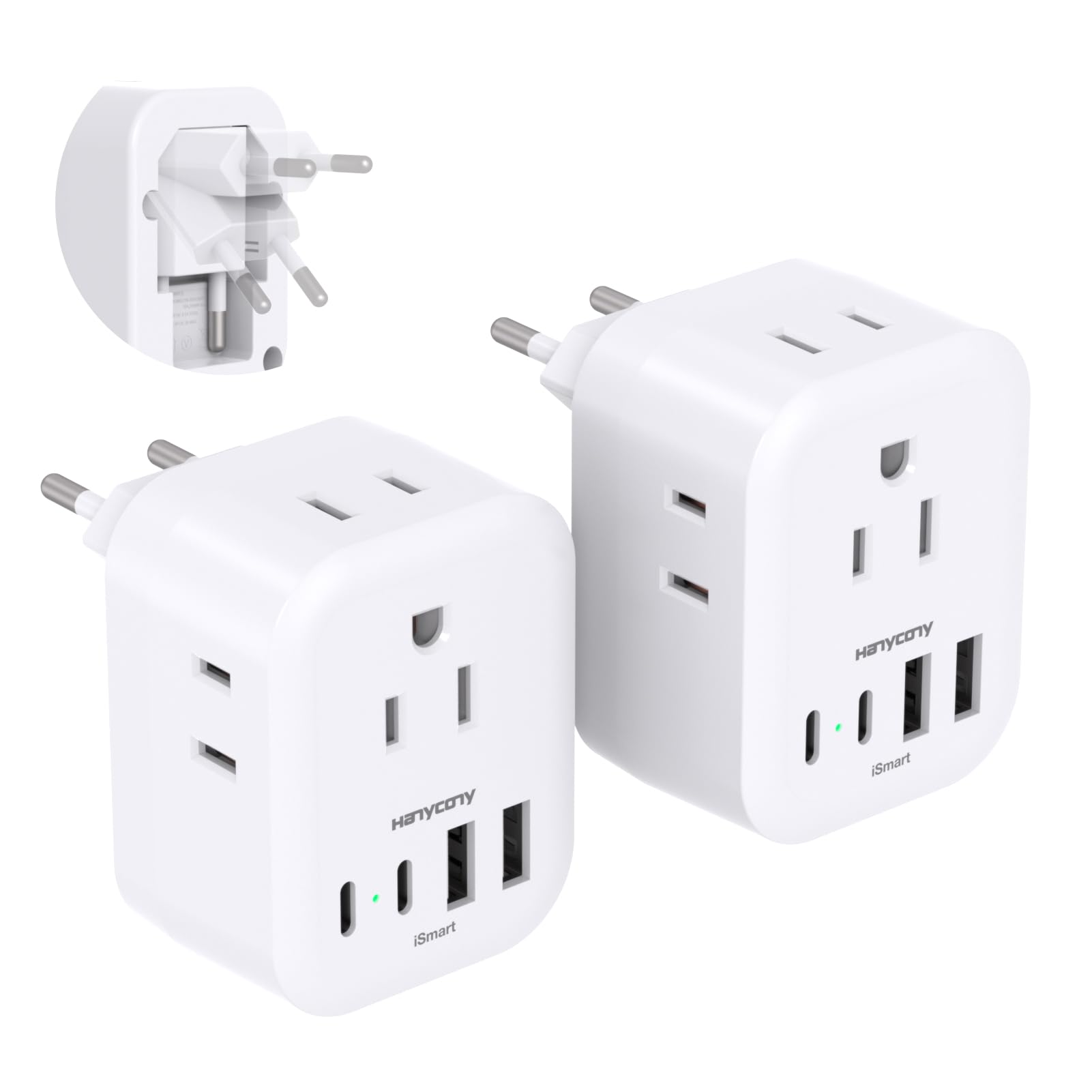 2 Pack European Travel Plug Adapter, International Power Adapter With 4 Outlets 4 Usb C Ports (2 Usb C), Foldable Type C Adapter