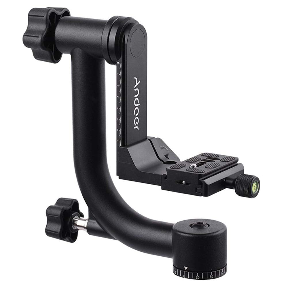 Andoer Heavy Duty Gimbal Head Gimbal Tripod Head with Arca Swiss Quick Release Plate Aluminum Alloy Tripod Gimbal Head DSLR Max.