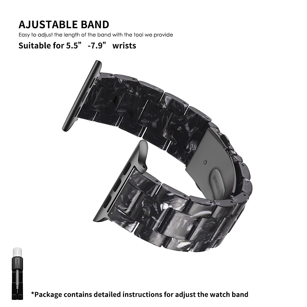 Hopo Kompatibel Mit Apple Watch Armband, 38 Mm, 40 Mm, 42 Mm, 44 Mm, Dnnes, Leichtes Kunstharz Armband Mit Edelstahl Schnalle, E