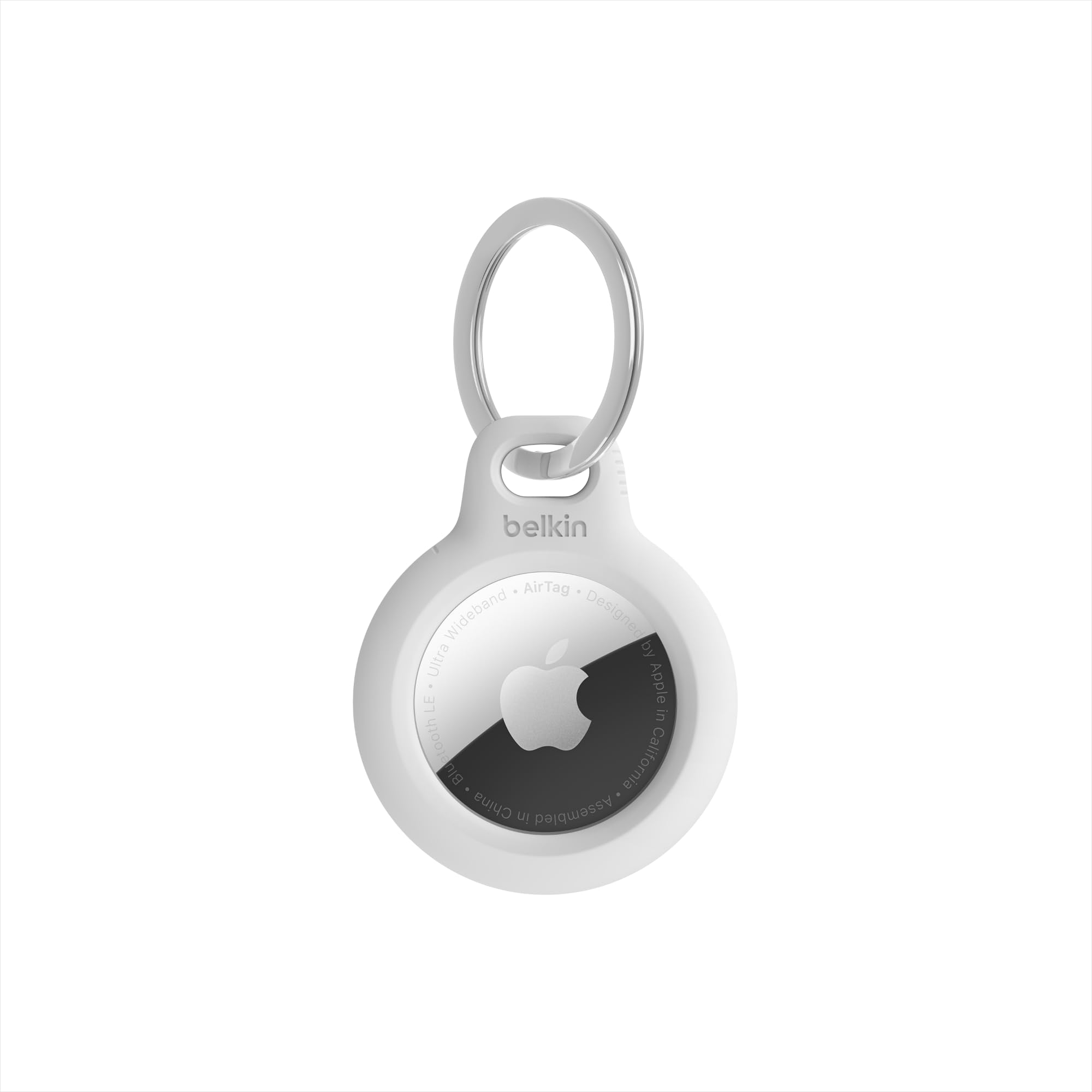 Belkin Apple AirTag Secure Holder with Key Ring   Durable Scratch Resistant Case With Open Face & Raised Edges   Protective AirTag Keychain Accessory For Keys, Pets, Luggage, Backpacks & More   White