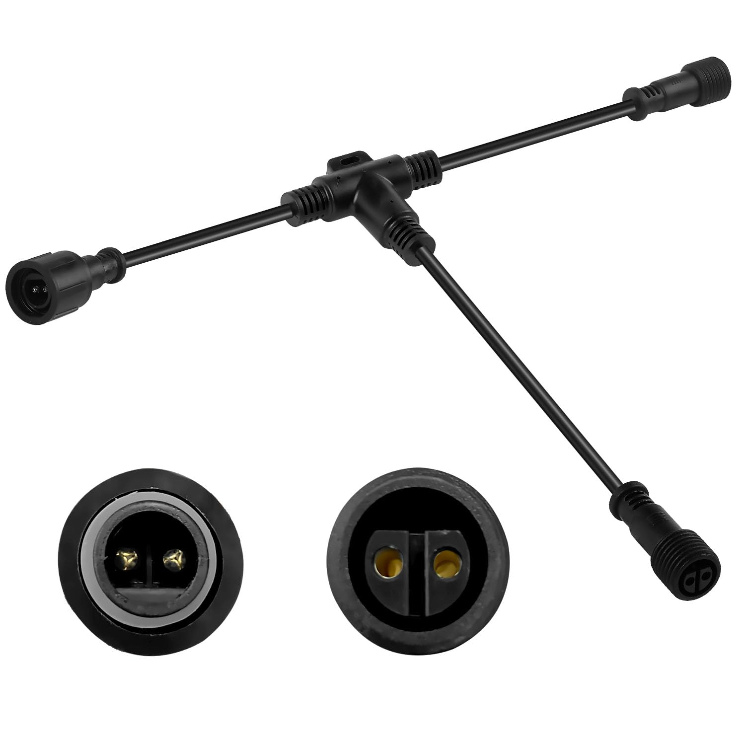 Woolz 9.8Ft Outdoor Extenstion Cord With 2 Core 2 Pin Black Plastics Ip65 T Shape Tee Connctor For Extend Outdoor Landscape Ligh