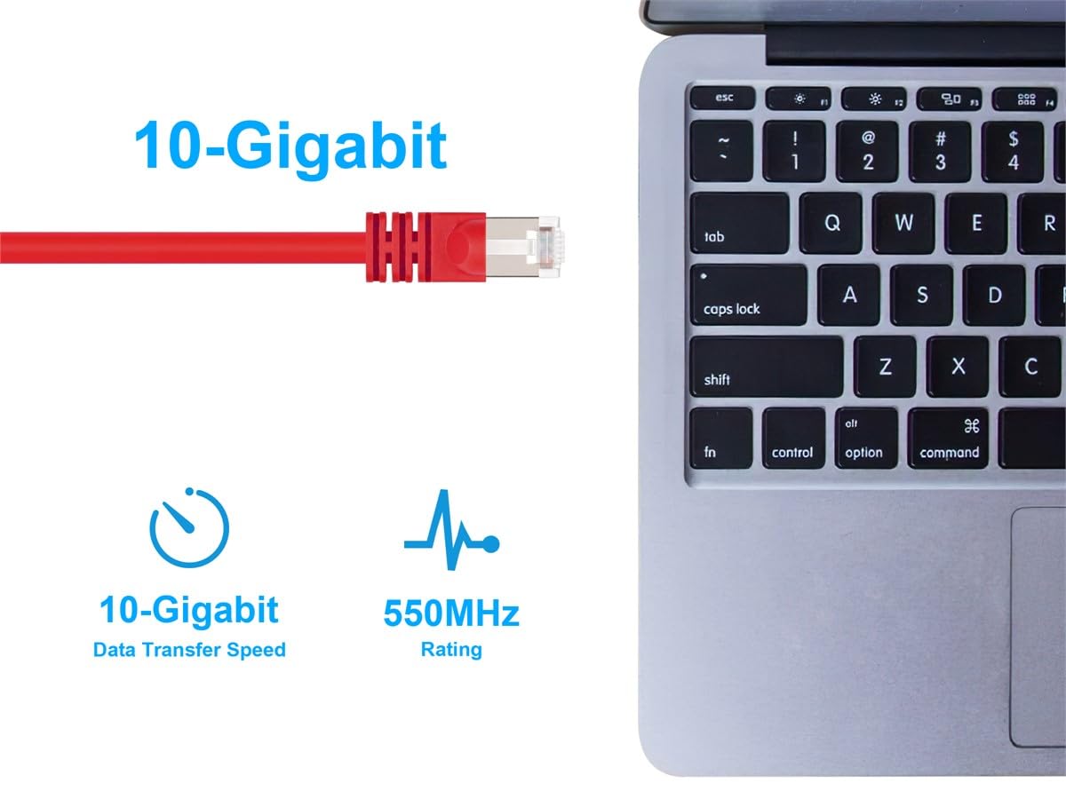 Monoprice Cat6A 10Ft Red Patch Cable Double Shielded (S/Ftp) 26Awg 10G Pure Bare Copper Snagless Rj45 Fullboot Series Ethernet C