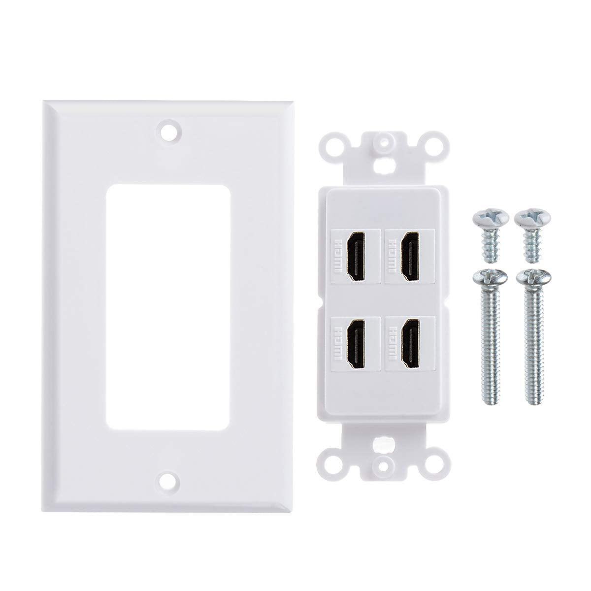 Teninyu Hdmi Wall Plate 4 Port, Hdmi Socket Plug Insert Jack Outlet Panel Mount Support 4K 60Hz Hdr 1080P 3D Ethernet Built In H