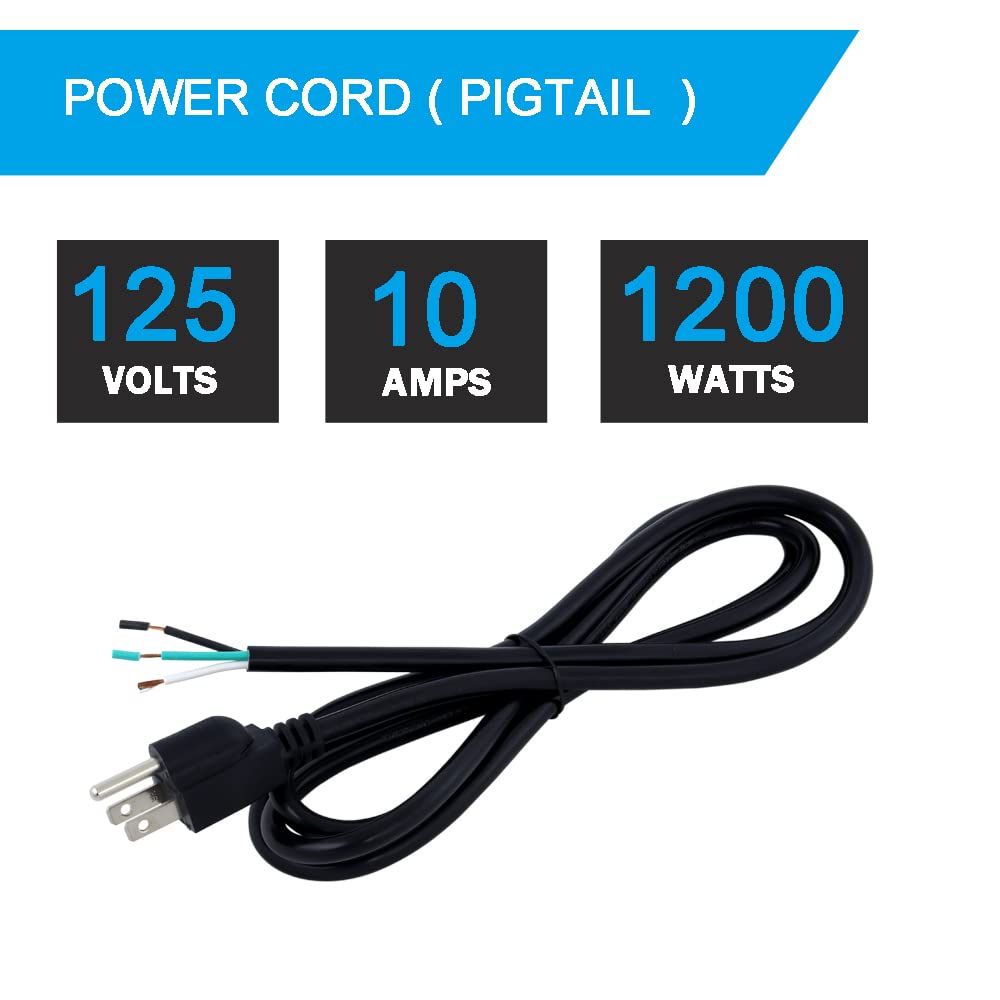 Power Cord Pigtail 3 Prong 18Awg Open Wiring End Heavy Duty Sjt Replacement Power Cord 6 Foot Cable Nema 5 15P Male Wall Plug, P