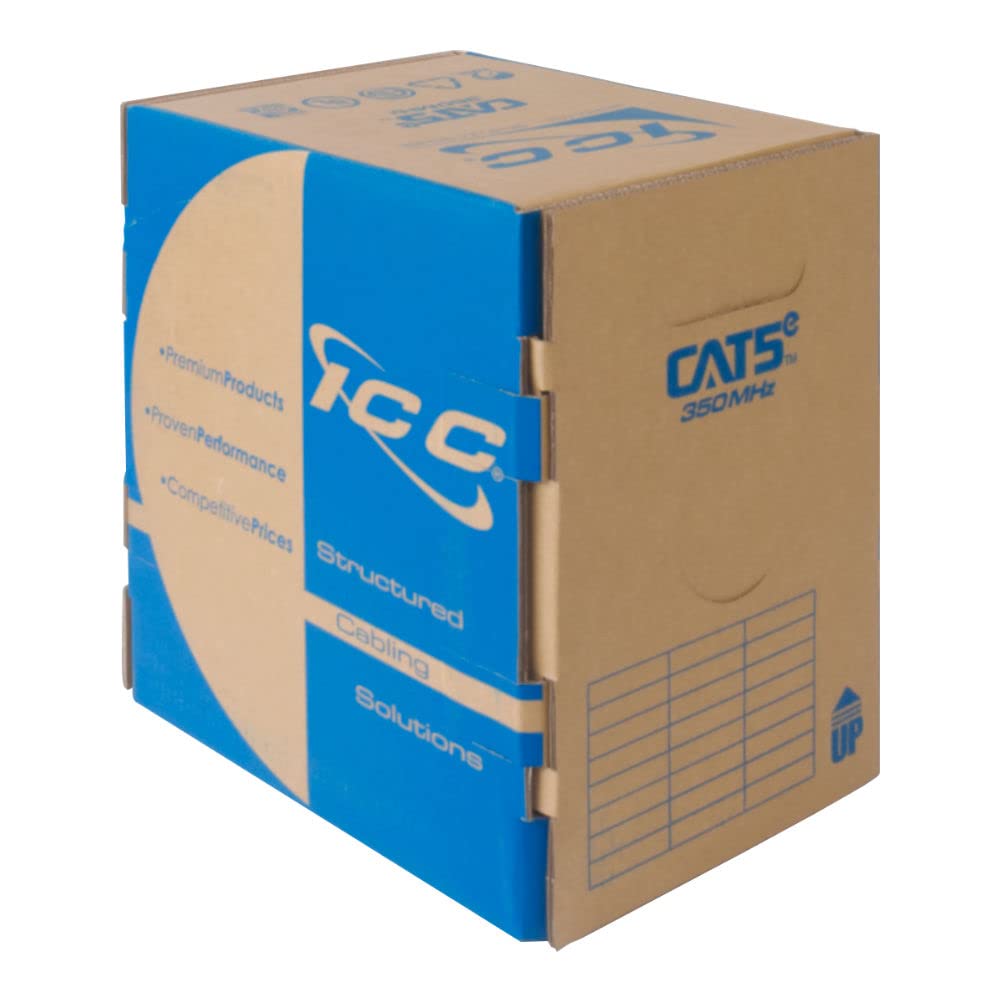 ICC Cat5e CMR Riser 1000ft   UTP 24AWG, 100% Solid Pure Copper, Unshielded, Bulk Ethernet Cable, PoE++, 350MHz, Reelex Pull Box, UL Certified, RoHS, TAA and NEC Compliant, Green