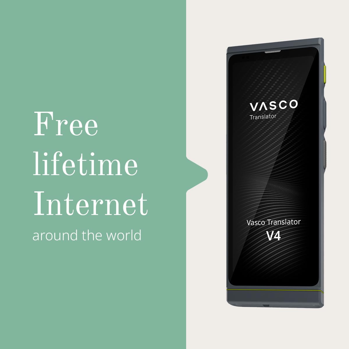 Vasco V4 Language Translator Device | 108 Languages | Free Lifetime Internet In Almost 200 Countries | Stone Gray