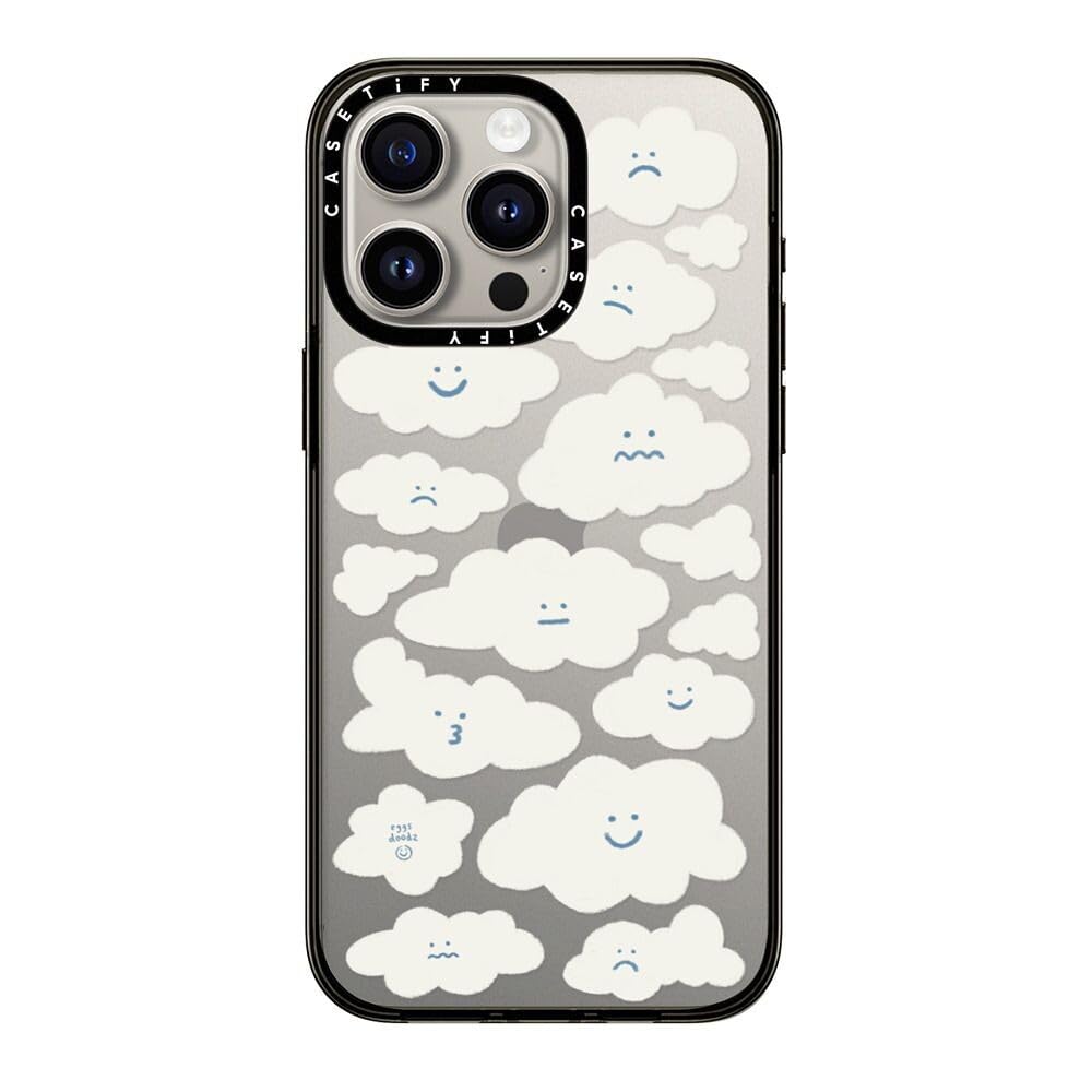 Casetify Compact Case For Iphone 15 Pro Max [2X Military Grade Drop Tested / 4Ft Drop Protection]   Cute Clouds   Clear Black