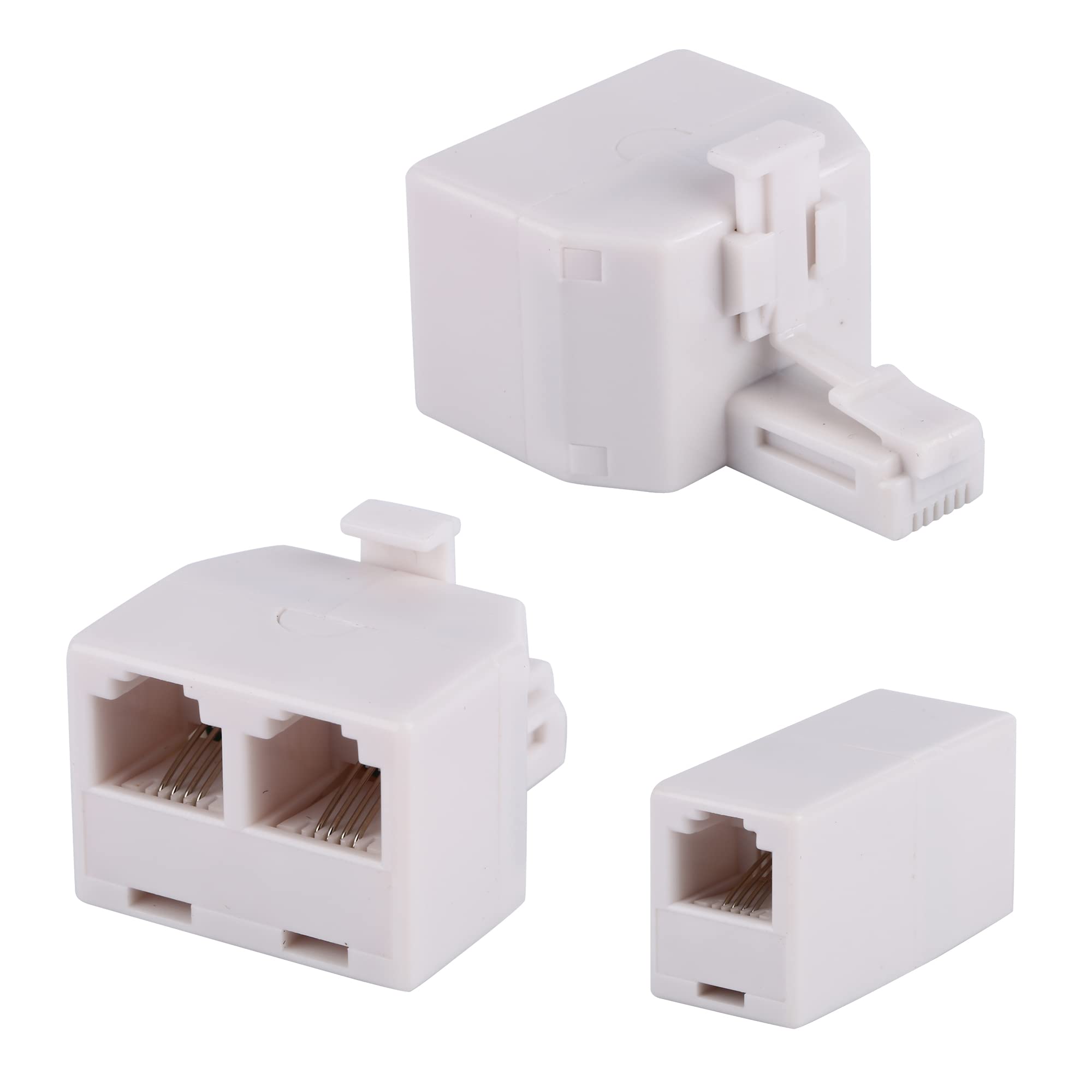 2+1Pack 2Pcs Phone Jack Splitter Rj11 6P4C Male To Females And 1Pc Phone Line Coupler For Landline And Fax  Beige (2 Way)