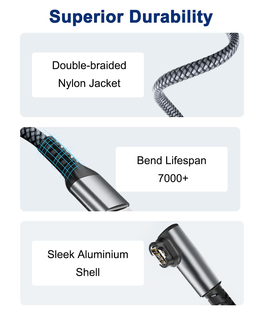 RUXELY 1.2M Right Angle Garmin Watch Charger Cable, Nylon Power Cord for Fenix 8 5 6 7, Forerunner 745 945, Instinct,