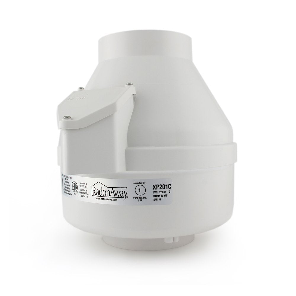 RadonAway XP201 Radon Mitigation Fan, 4" White Plastic, Model XP201