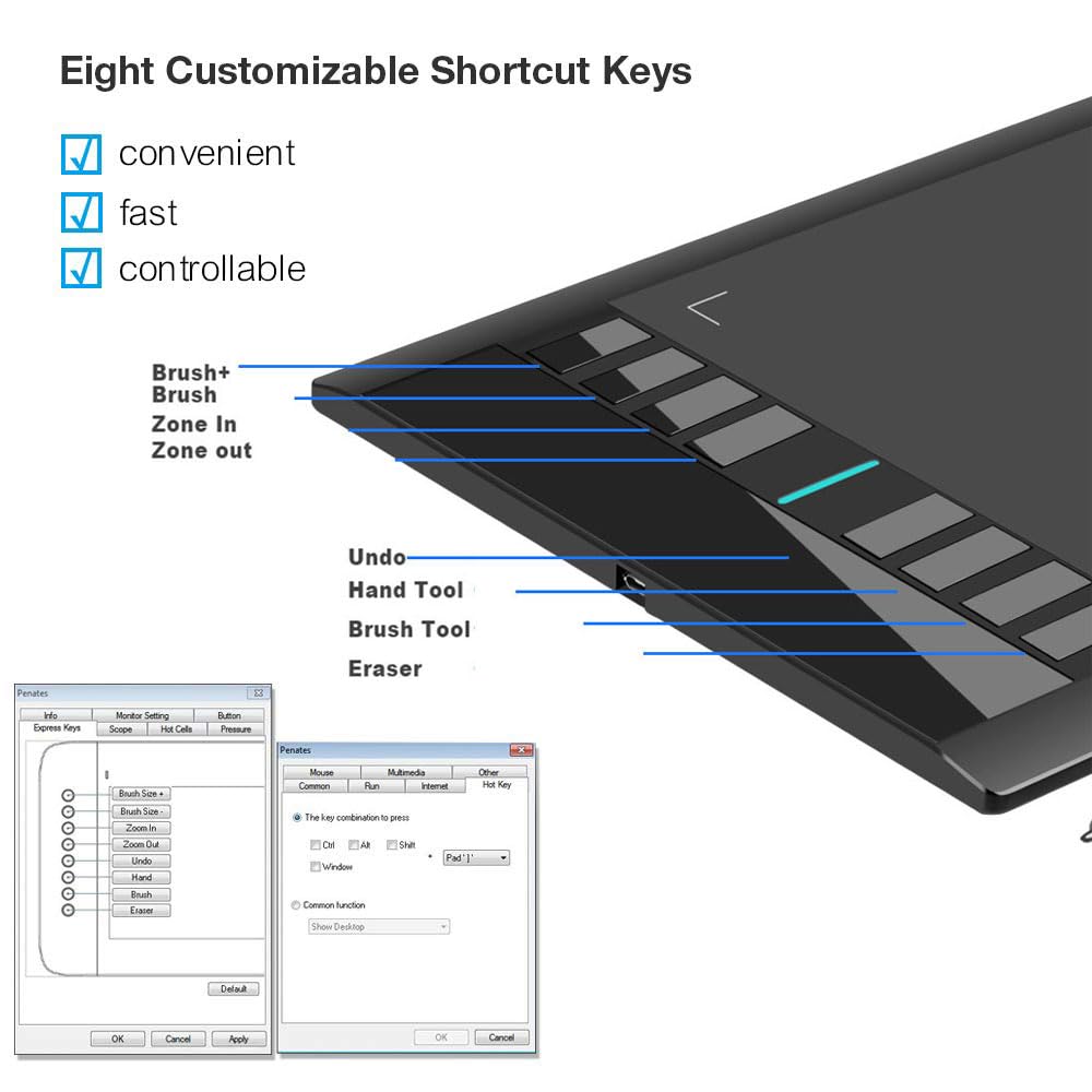 Graphics Drawing Tablets, Ugee M708 10 X 6 Inch Large Active Area Drawing Tablet With 8 Hot Keys 8192 Levels Pen Graphic Tablets