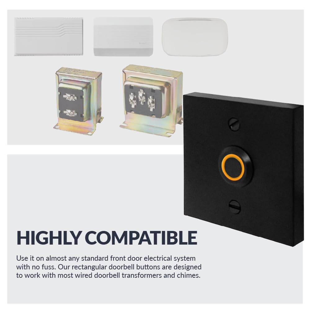 Newhouse Hardware Square Lighted Wired Metal Doorbell Button In Black Bt6Sl, For Doorbell Chime, Buzzer, Or Ringer, Door Bell Bu