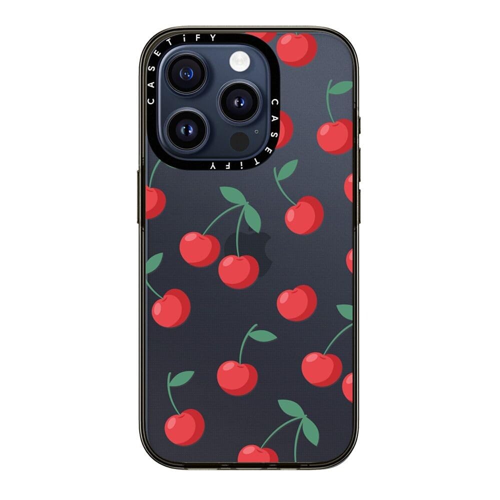 Casetify Compact Iphone 15 Pro Case [2X Military Grade Drop Tested / 4Ft Drop Protection]   Cherries   Clear Black