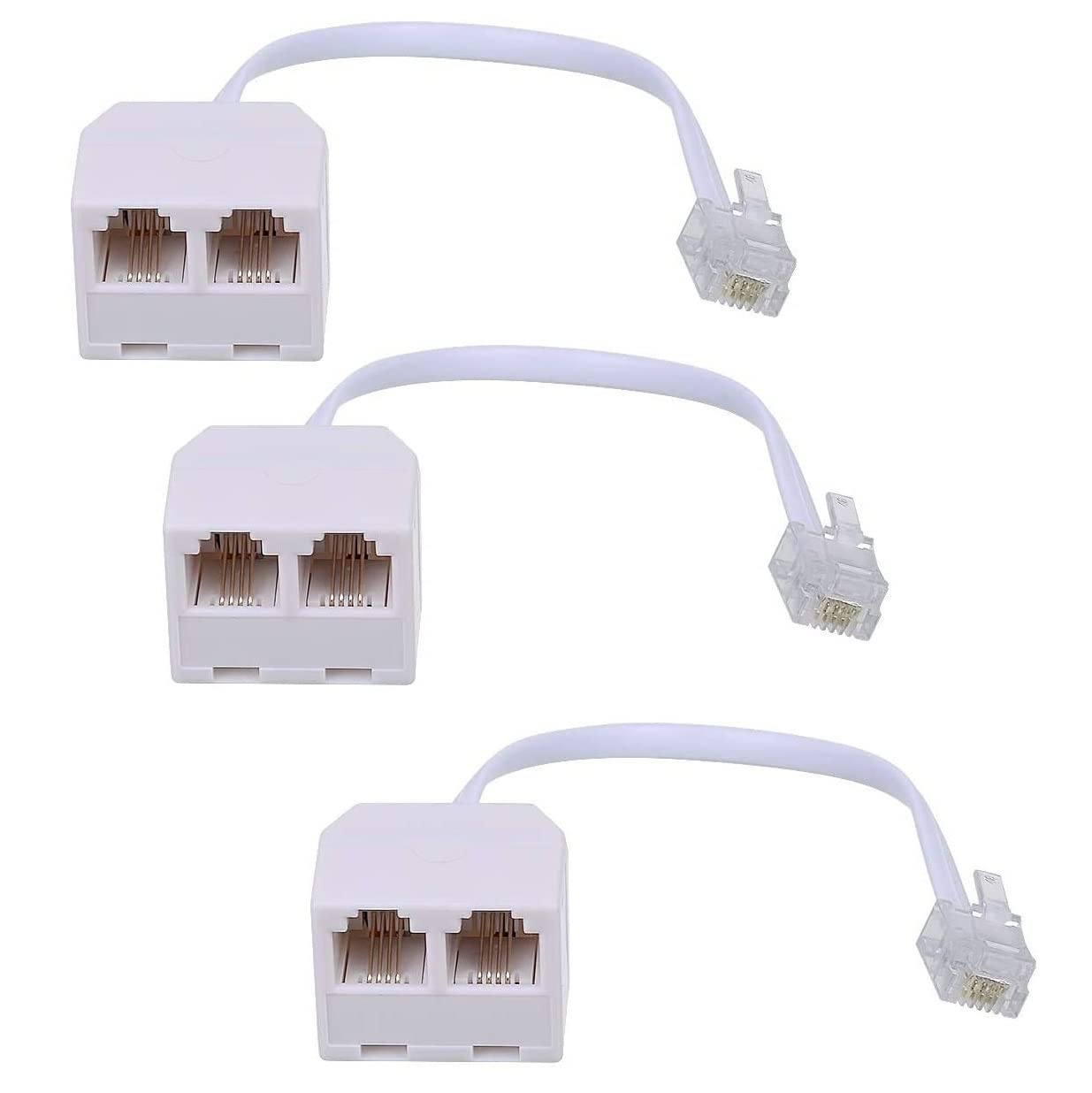 Phone Line Splitter Rj11 Male To Female Two Way Phone Line Splitter Converter Rj11 6P4C Plugs For Telephone, Fax Machine (3 Pack