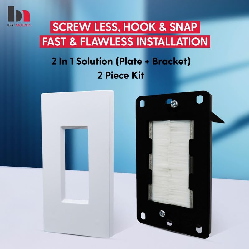 2 Pack Screw Less Brush Wall Plate Cable Pass Through With Brackets   In Wall Cable Management Kit   Snap On Single Gang Wall Co