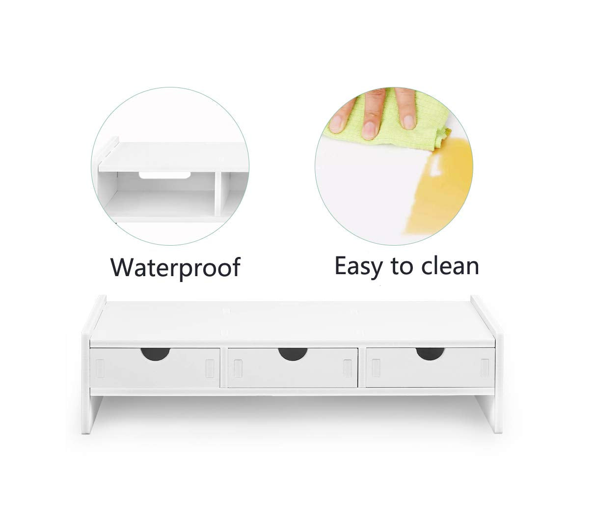 Monitor Stand Riser, Computer Laptop Riser Shelf With 3 Organizer Drawers (White, 19.5''L X 7.5''W X 4.7''H) (White)