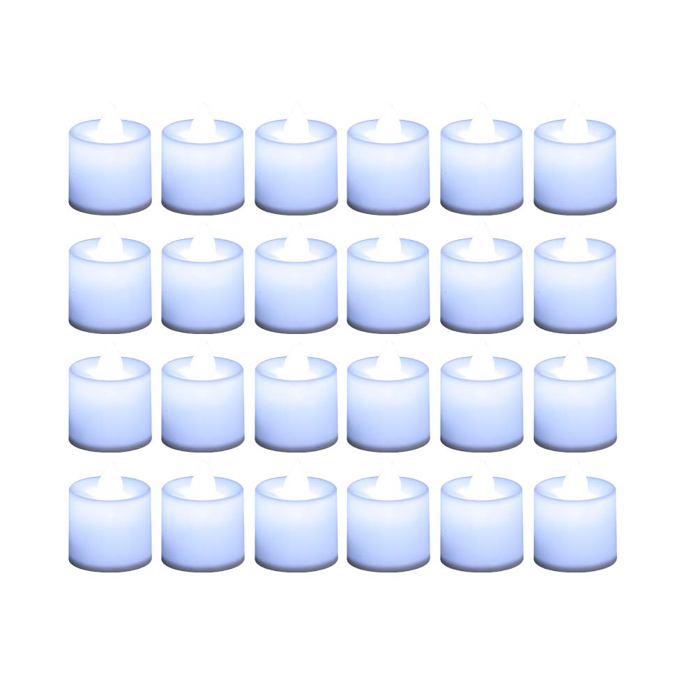 Lanker 24 Pack Flameless Led Tea Lights Candles - Steady Cool White Battery Operated Electronic Fake Candles - Decorations For C