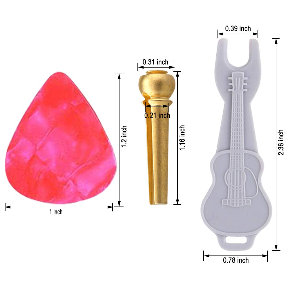 Kimlong Guitar Bridge Pins Set - 6 Pure Brass Endpins with Bridge Pin Puller & 5 Picks for Acoustic Guitars