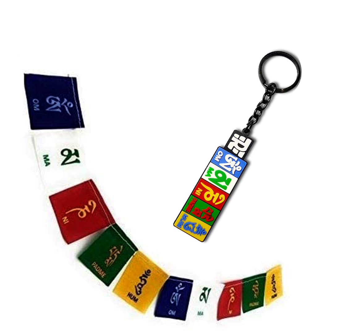 Rmcg Traders Tibetan Flag For Bike Decoration Accessories Mirror Decorative Wall Hanging Decor Buddha Om Mani Padme Hum Royal Ca