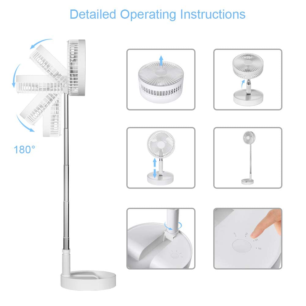 Portable Fan Rechargeable, Pedestal Fan Foldaway Standing Fan Desk And Floor Fan Wireless With 7200Mah Battery Operated Standing