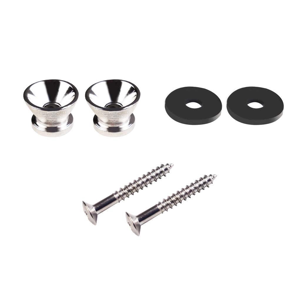 Missmore Metal Strap Lock Buttons End Pins with Mounting Screws for Electric Acoustic Guitar, Bass, Ukulele, Silver2 Pack