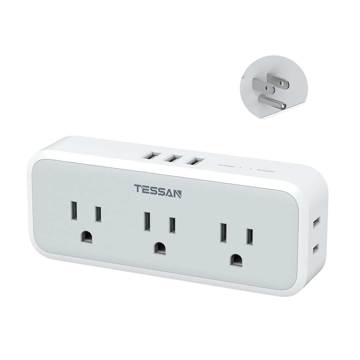 Multi Plug Outlet Splitter, Tessan Surge Protector 5 Outlet Extender With 3 Usb Wall Charger, 3 Sided Multiple Plug Expander For Home Office Dorm Room Essentials