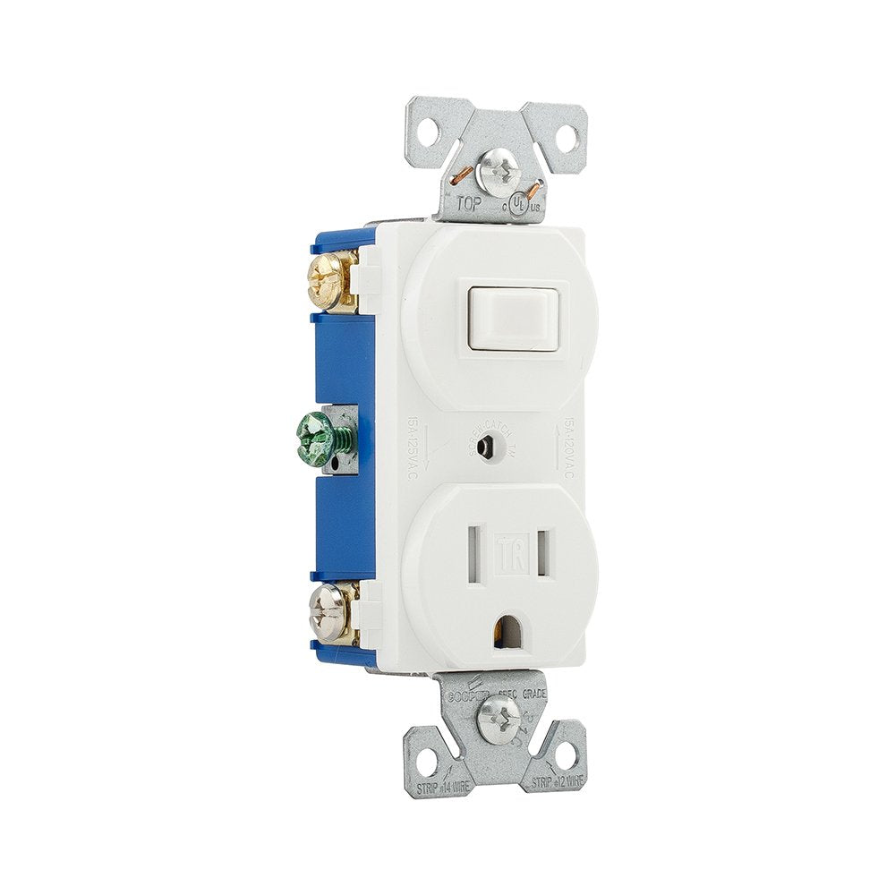 Eaton Wiring Tr293W 15 Amp 120V 5 15 3 Wire Combination Receptacle & Toggle Switch, White