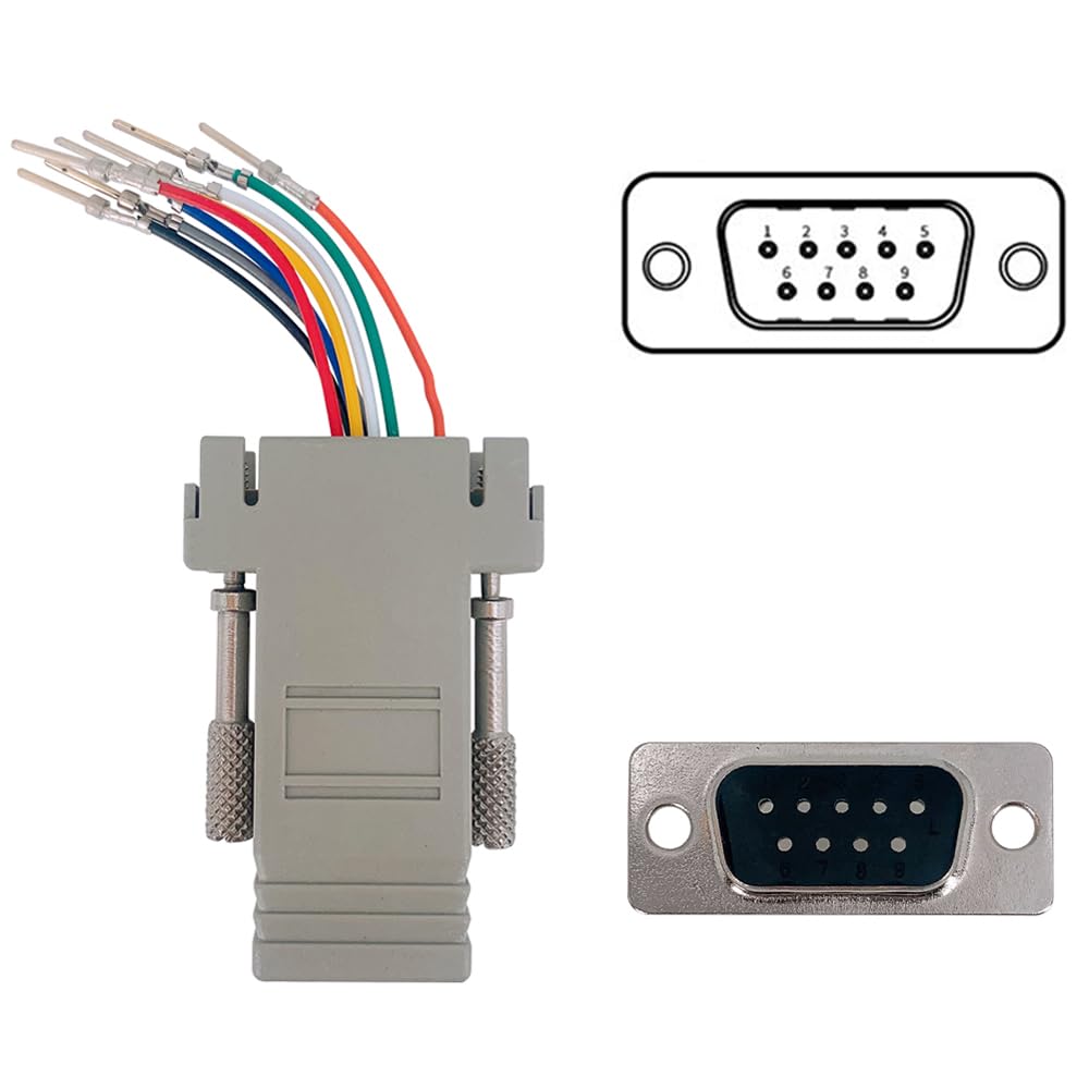 Jienk 5Pcs Db9 Male To Rj45 Modular Adapter, Db9 To Rj45 Female Jack Ethernet Adapter