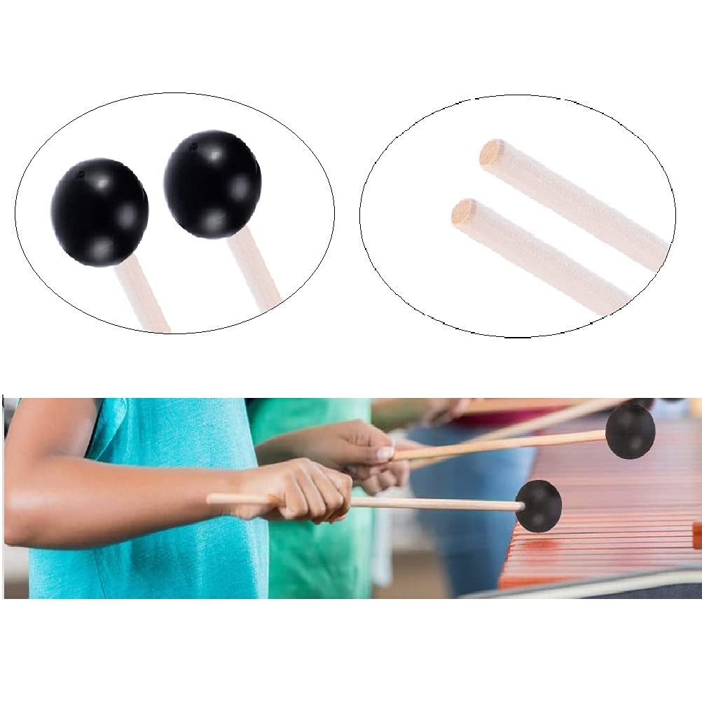 Vankcp Marimba Mallets, 1 Pair Medium Blue Hard Yarn Marimba Mallets And 1 Pair Rubber Mallets Sticks With Wood Handle For Percu