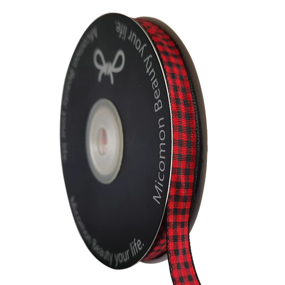 Micomon Red And Black Gingham Plaid Checked Ribbon 25 Yards Each Roll 100 Polyester (38,Blackred)