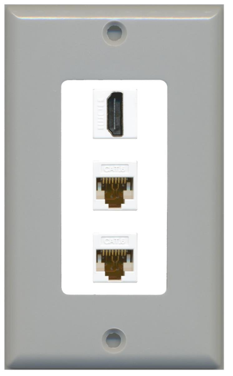 Riteav   1 Port Hdmi 2 Port Cat6 Ethernet Decorative Wall Plate   Gray/White