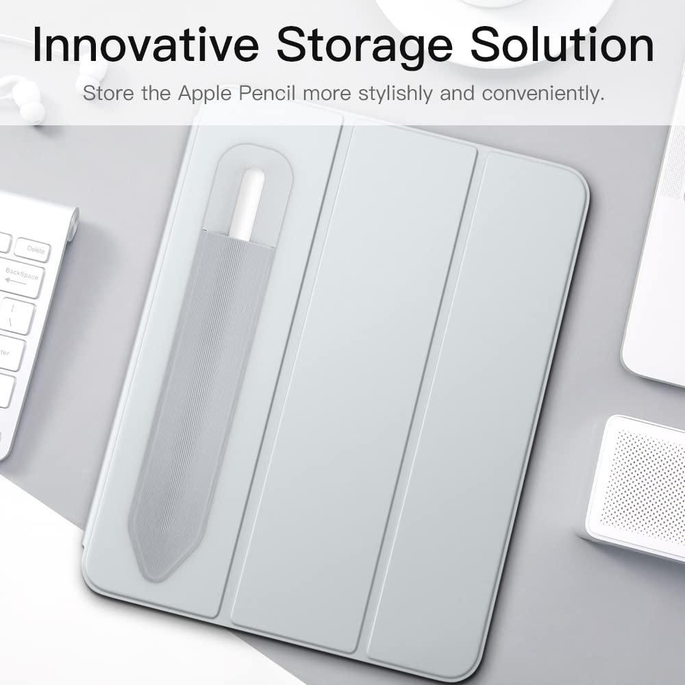 MoKo Pencil Holder Sticker Fit Apple Pencil Pro, Apple Pencil (USB C), Apple Pencil 1st/2nd Generation, Elastic Pencil Pocket Pouch Adhesive Sleeve Attached to iPad Case for Stylus Pens,Silver Gray