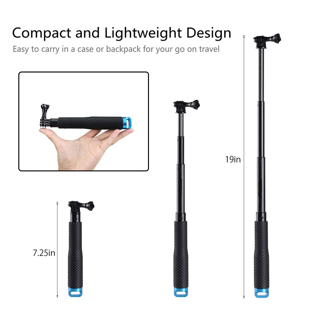 Vicdozia 19'' Extension Selfie Stick, Portable Hand Grip Waterproof Handheld Monopod Adjustable Pole Compatible With Gopro Hero 12 11 10 9 8 7 6 5 Akaso Sjcam Dji Osmo And More Sports Cameras