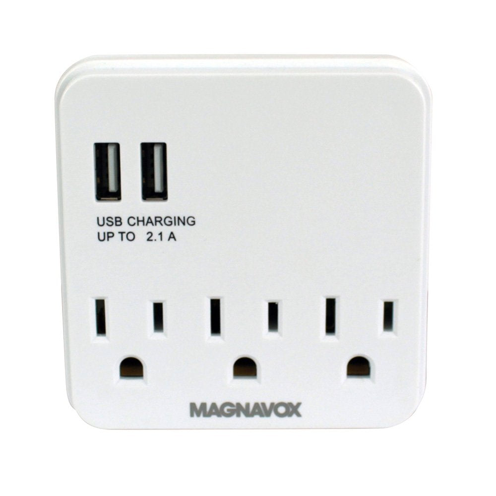 Magnavox Desk Top 2 Usb Ports And 3 Wall Outlets Multi Functional Wall Outlet Surge Protector Charging Port
