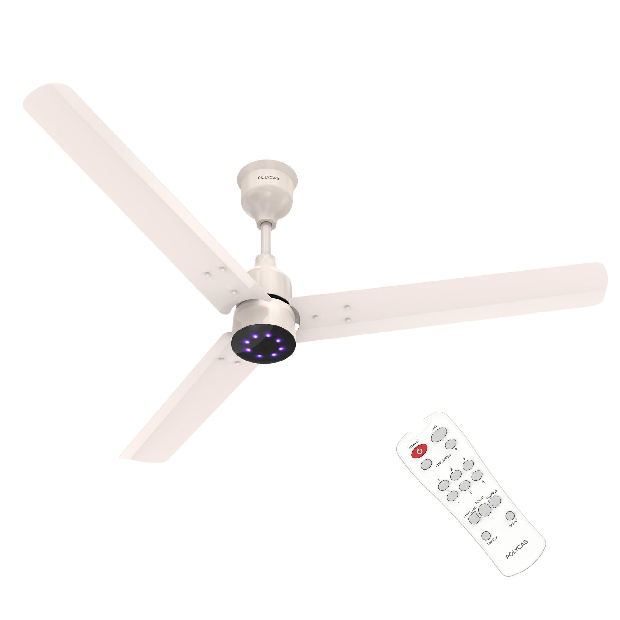 Polycab Wizzy Plus Led 1200Mm Bldc Ceiling Fan With Remote|Bee 5 Star Rated, Higher Air Delivery|Led Indicator,Reverse,Boost,Sle