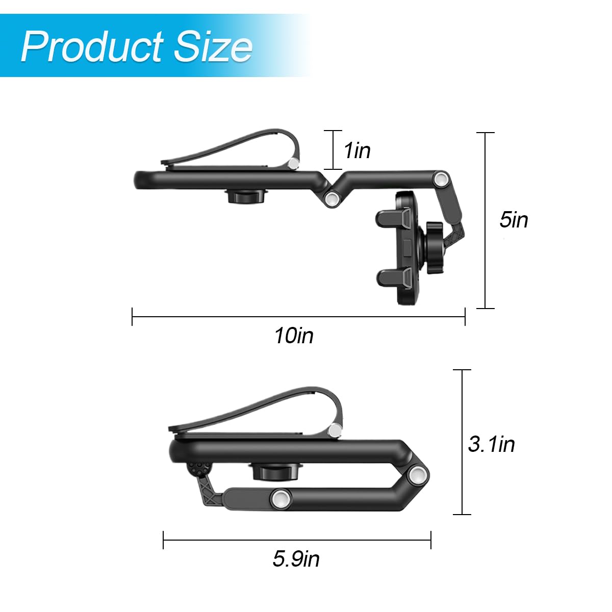 Zpana Sun Visor Car Phone Holder, Multifunctional Adjustable 1080 Rotatable Auto Rear View Mirror Cellphone Mount, Vehicle Inter