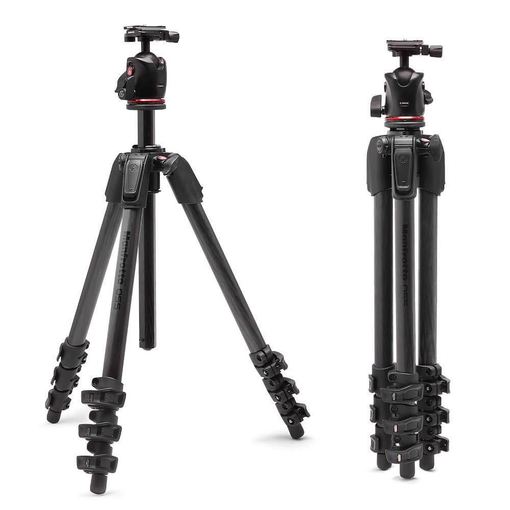 Manfrotto 055XPRO AS, 4-Section Carbon Fiber Camera Tripod, Photo-Kit with XPRO Ball Head, 90 Degree Column, 15kg Load, Arca-Swi